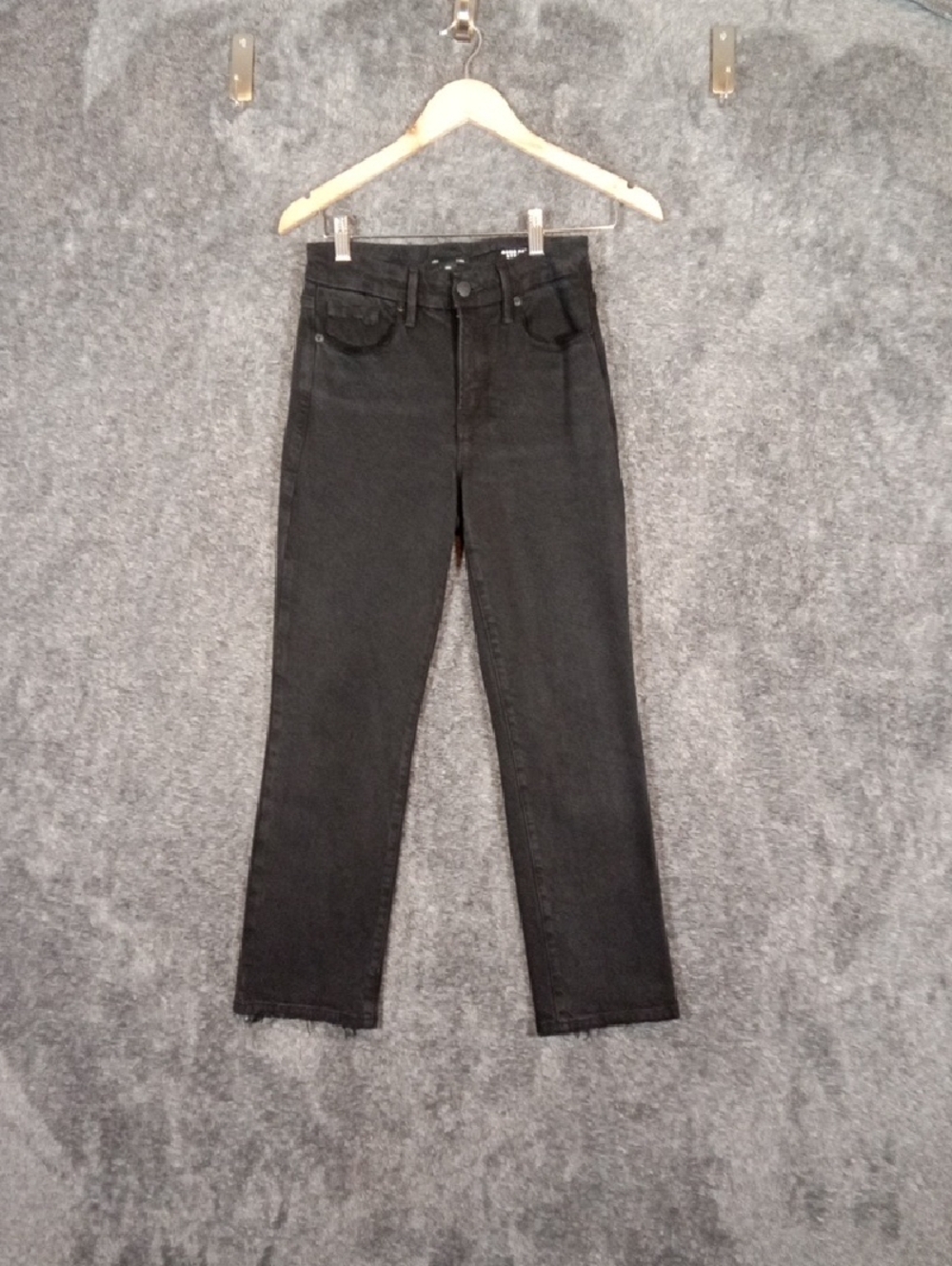 Good American Black Good Petite Straight Mid Rise Jeans Viscose Blens Womens 26